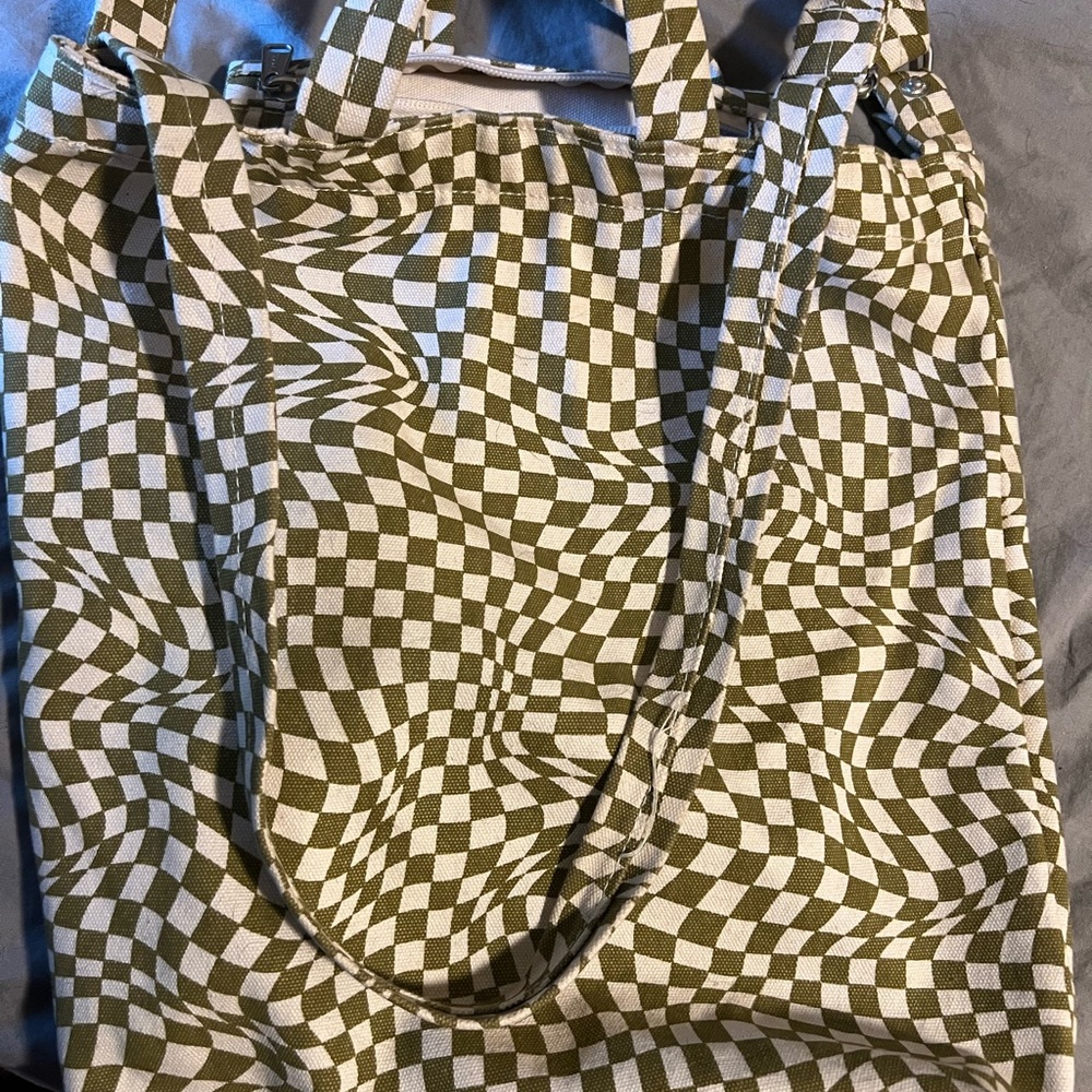 BAGGU Green and White Checkered Tote